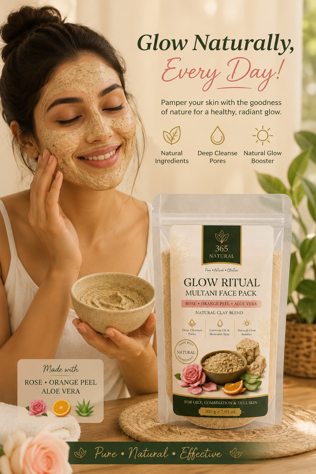 365 Natural Glow Ritual Multani Face Pack .Glow Naturally Everyday.