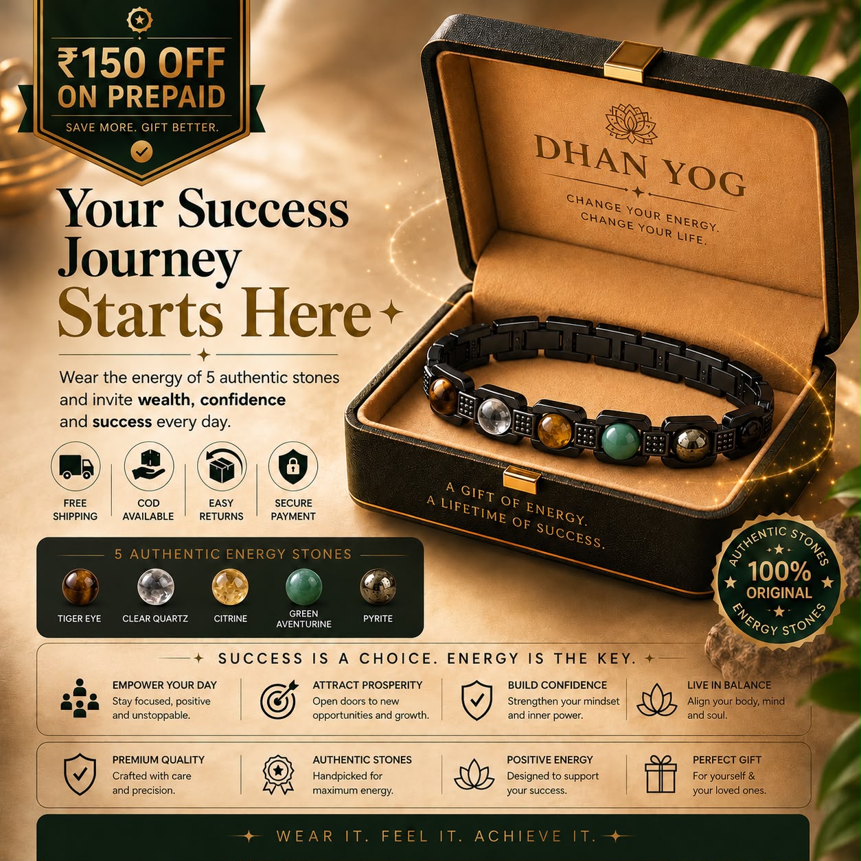 Rinmukteshwar Siddh Metal Dhan Yog™ Bracelet (Matte Black): Lab Certified, Customised & Energized Bracelet for Man & Women